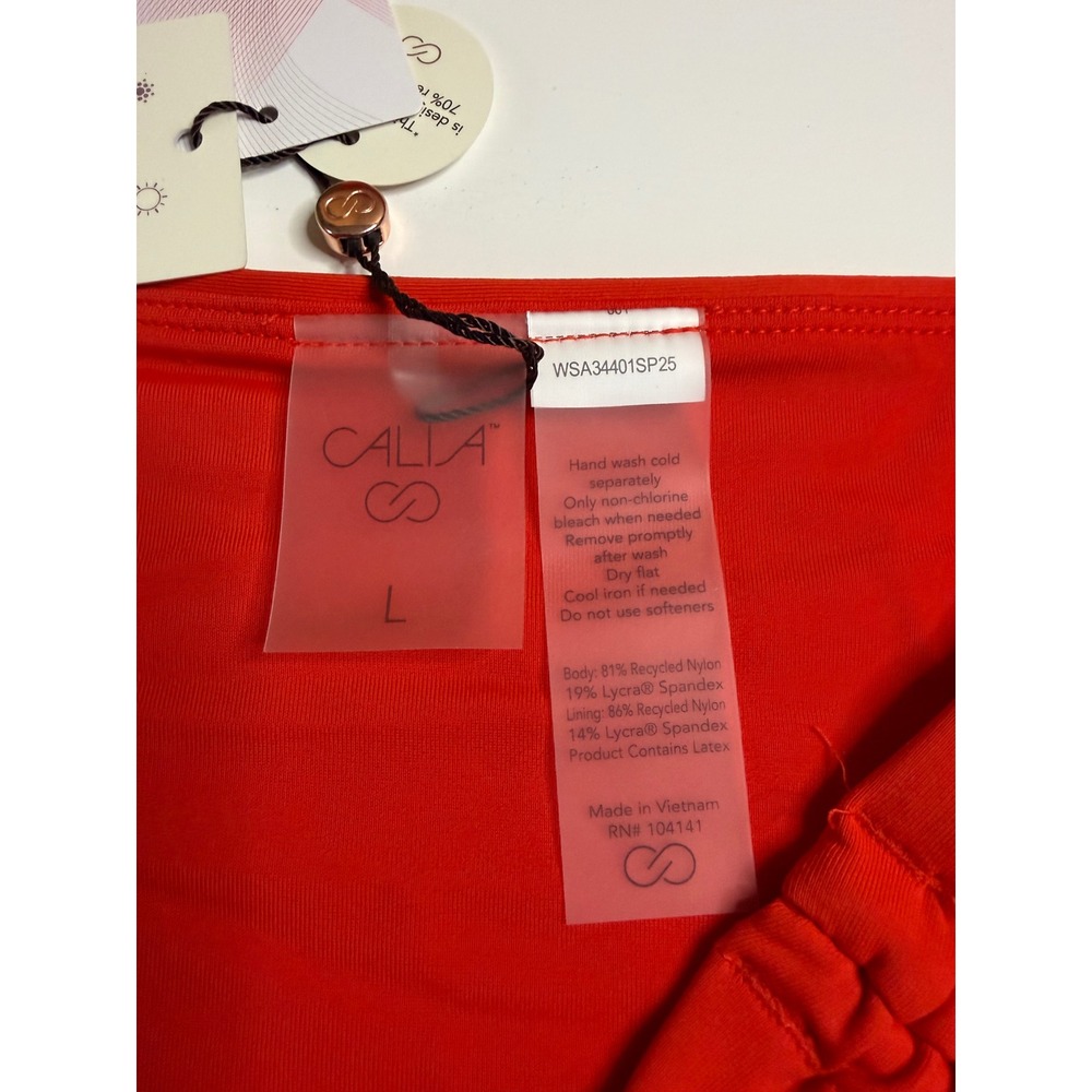 CALIA Women Red Mid-Rise Ruched Bikini Swim Bottoms NWT WSA34401SP25 Size L - Picture 3 of 5